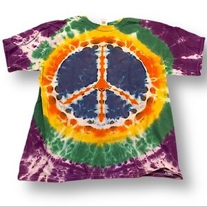 Tie dye tshirt youth XL peace sign Short sleeve purple green blue